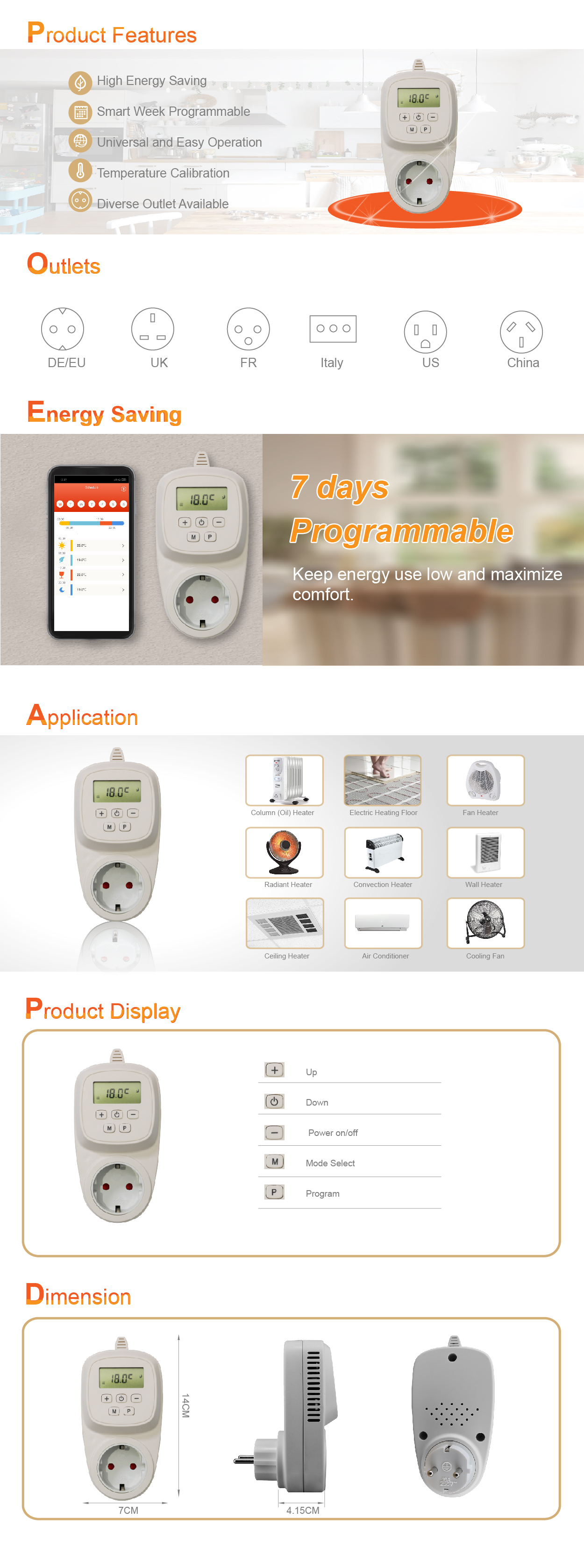 Programma WIFI Plug Termostato con sensore di temperatura esterno NTC